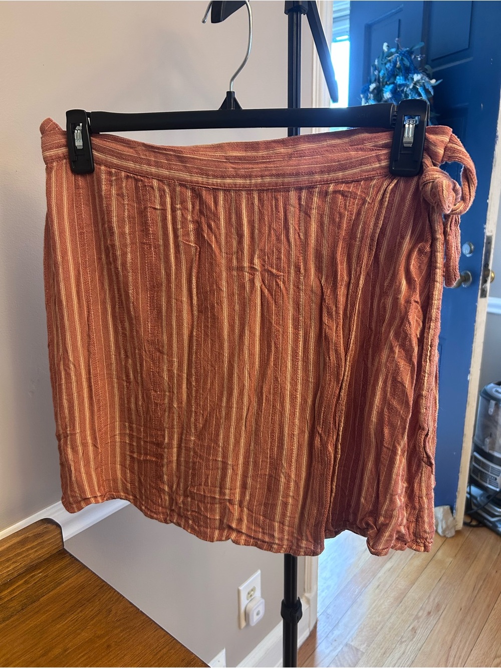 American Eagle Outfitters Rust-Striped Wrap Mini Skirt
